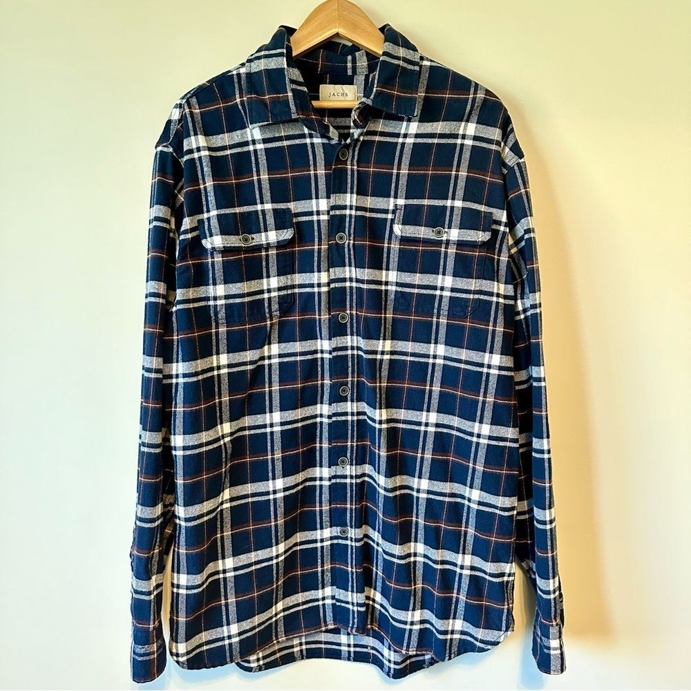Jachs Plaid Blue Flannel Long Sleeve Button Down Collared Shirt